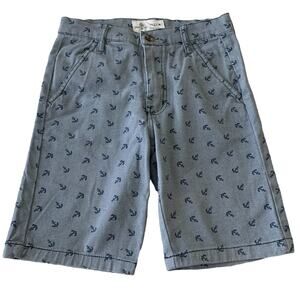 CRAFT + FLOW MID RISE BERMUDA SHORTS, BOYS, 8, LIGHT BLUE W/NAVY BLUE ANCHORS